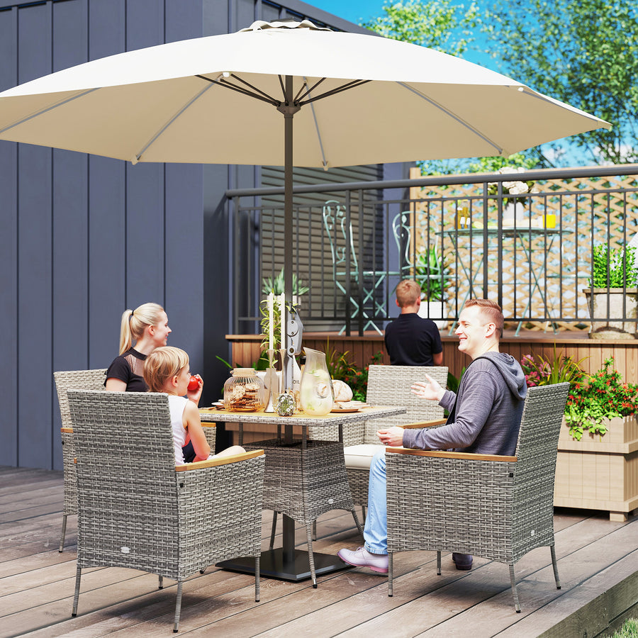 Five-Piece Rattan Set, with Wood-Top Table - Teak