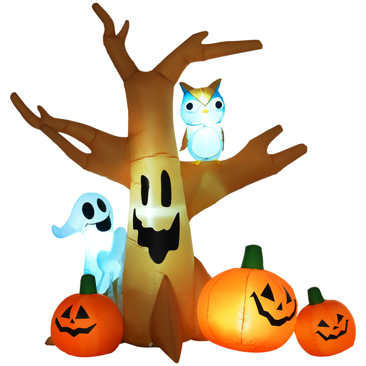 MCL 240cm Large Halloween Scary Lighting Inflatable Tree Ghost 3 Pumpkins Owl 4 LED Indoor Outdoor Holiday Decoration
