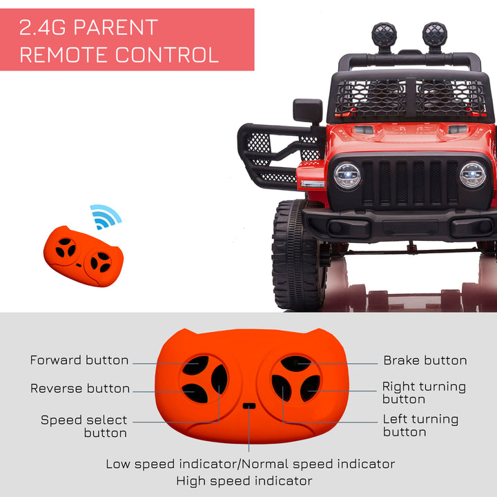Kids Electric Ride On Car 12V Off Road Toy with Parental Remote Control 2 Motors Horn Lights Suspension Wheels for 3-6 Years Old Red