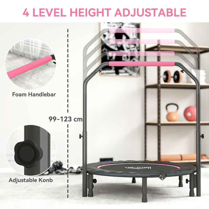 45" Foldable Mini Fitness Trampoline, with Adjustable Foam Handle, Pink