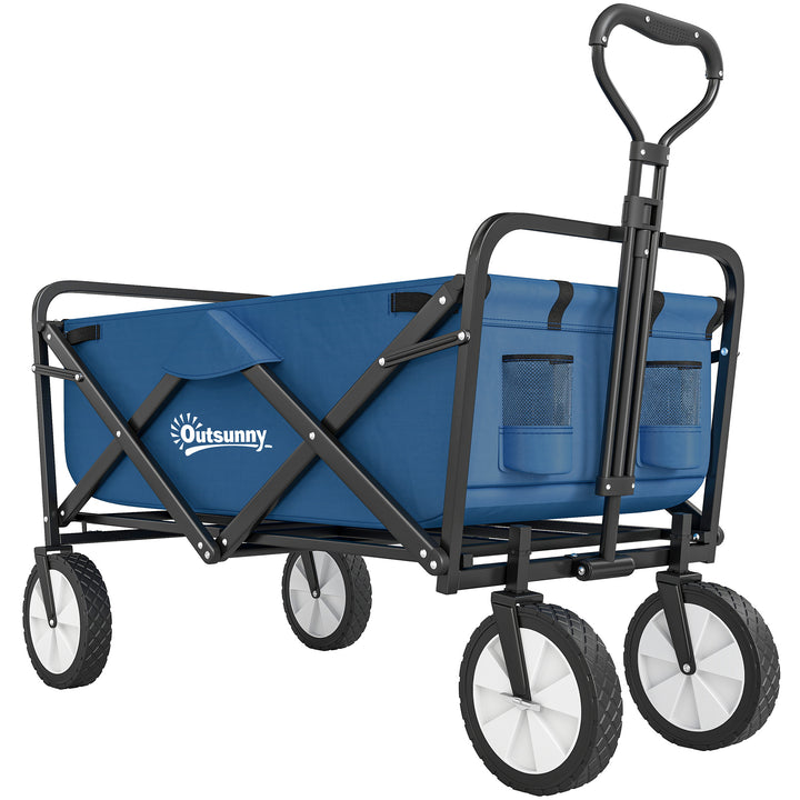 90L Festival Trolley on Wheels, Folding Camping Trolley Cart with Adjustable Handle, Portable for Outdoor, Garden, Shopping, Fishing, Navy Blue