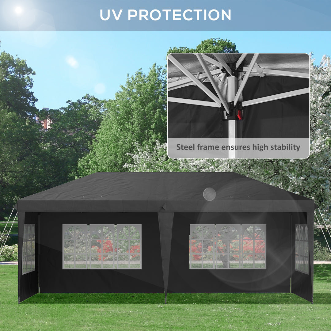 3 x 6m Pop-Up Gazebo, with Removable Walls - Black