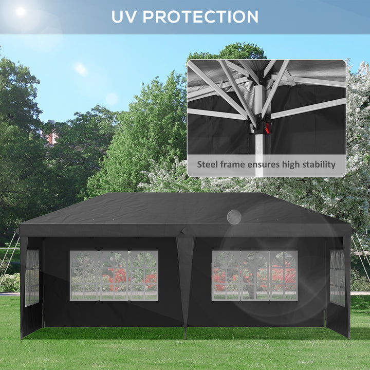 3 x 6m Pop-Up Gazebo, with Removable Walls - Black