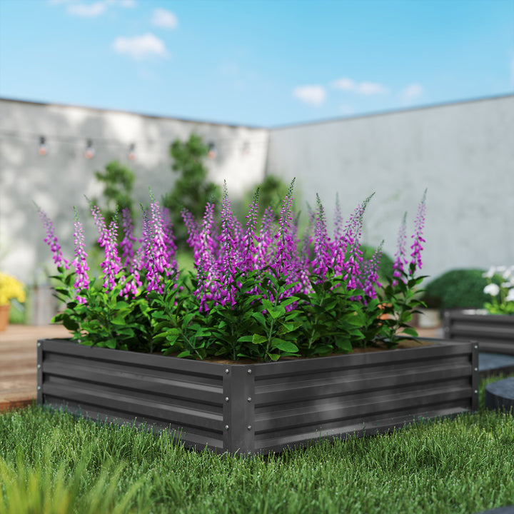 432L Square Raised Garden Bed Box Steel Frame for Vegetables, Flowers and Herbs, 120 x 120 x 30cm, Light Grey