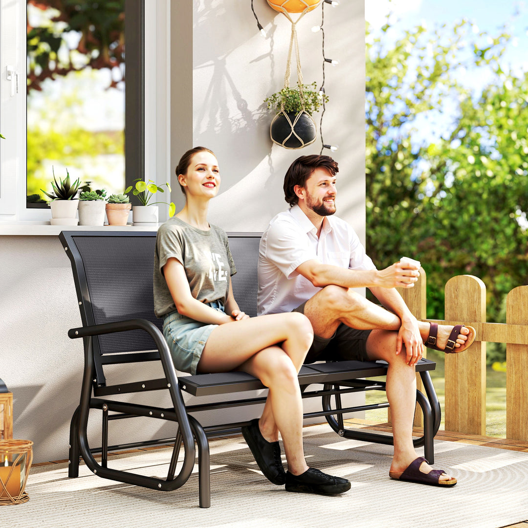 MCL 2-Person Outdoor Glider Bench Patio Double Swing Gliding Chair Loveseat w/Power Coated Steel Frame for Garden Patio Porch, Grey