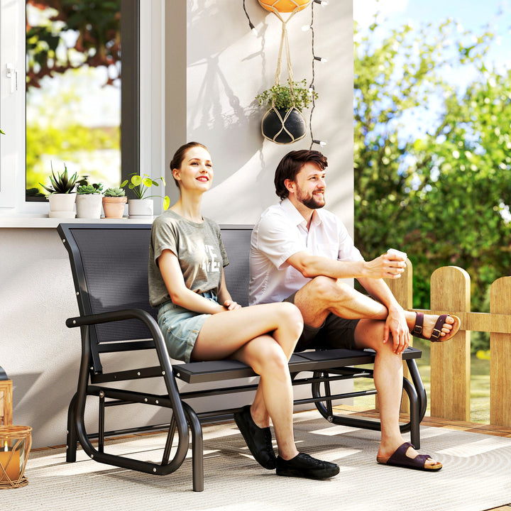 MCL 2-Person Outdoor Glider Bench Patio Double Swing Gliding Chair Loveseat w/Power Coated Steel Frame for Garden Patio Porch, Grey