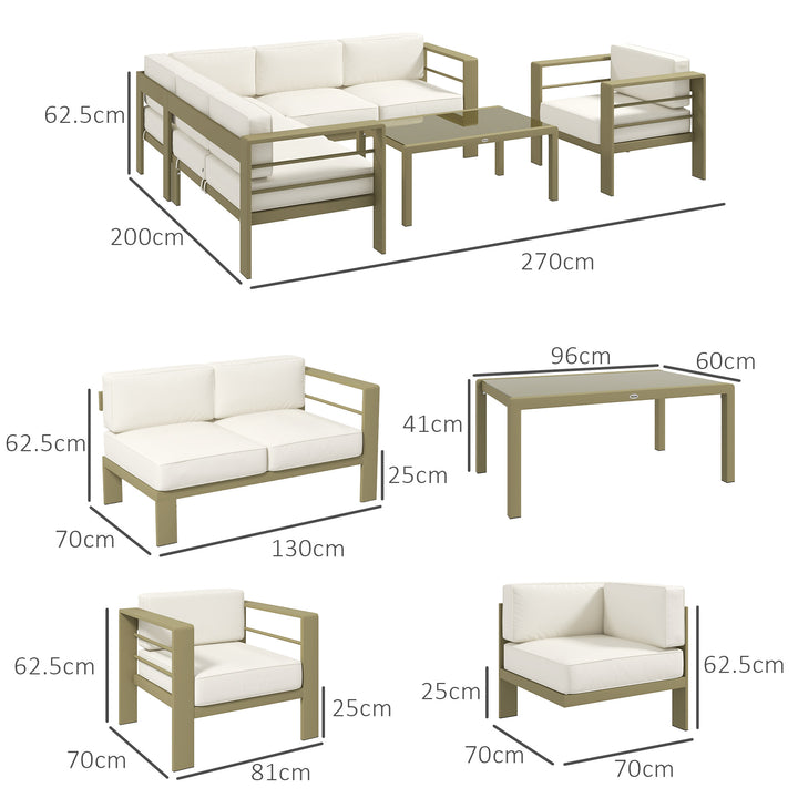 5-Piece Garden Corner Sofa Set with Cushions, 6 Seater Aluminium Garden Furniture Set with Glass Top Coffee Table, Patio Sectional Conservatory Furniture for Patio & Terrace, Gold Tone