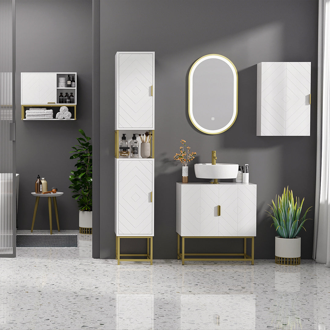 Narrow Bathroom Storage Cabinet, Freestanding Tallboy Storage Unit with Adjustable Shelf, 2 Doors and Steel Base, Slim Corner Organizer, White