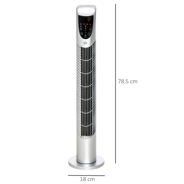 HOMCOM Oscillating Tower Fan, 3 Speeds, 3 Wind Modes, 40W with Remote Control, Timer, Quiet Operation, Silver, 78.5H cm | Aosom UK