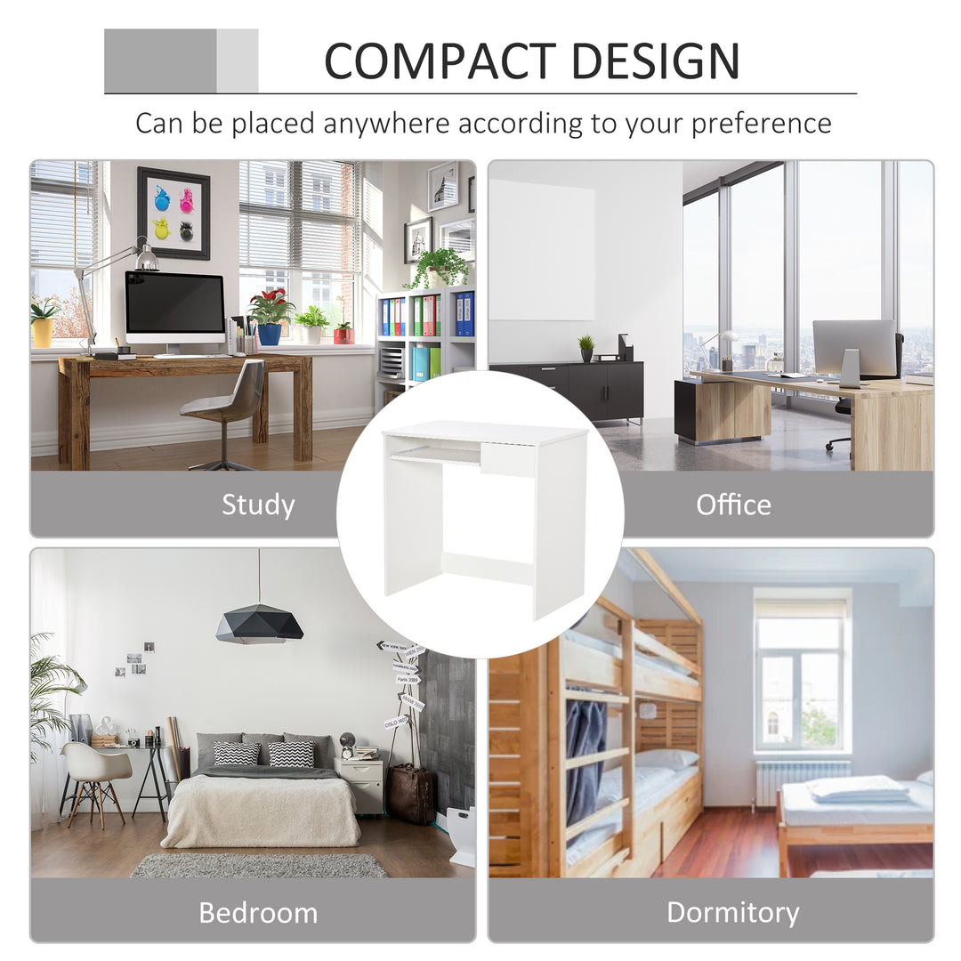 HOMCOM Computer Table w/ Keyboard Tray Drawer, Compact Small Computer PC Desk for Study, Office, Working, Gamingm, Writing Desk, White | Aosom UK