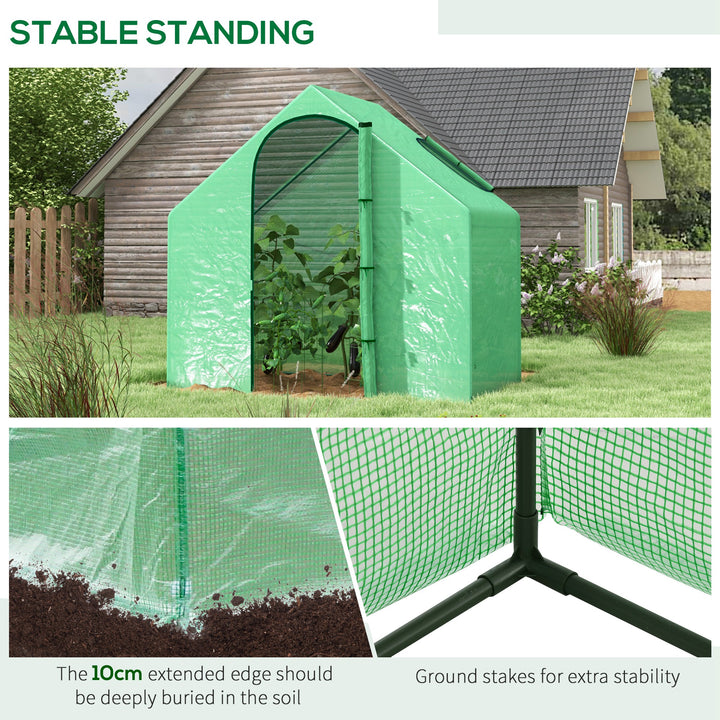 MCL Walk In Tomato Greenhouse Garden Outdoor Mini Greenhouse Flower Planter Steel Frame with Zipped Door & Window, PE Cover, 180 x 100 x 168CM, Green