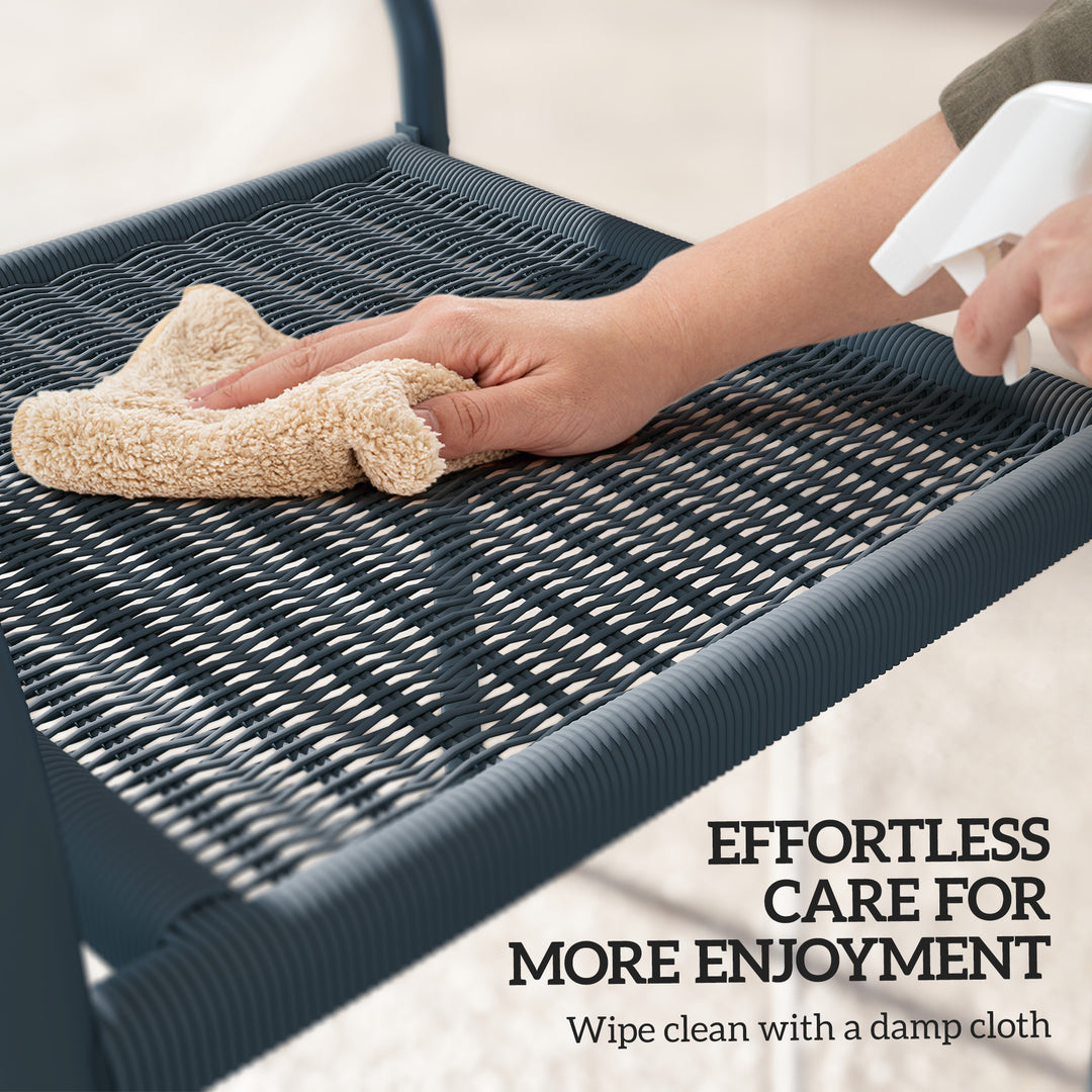 Garden Chairs Set of 4, Stackable Rattan Effect Dining Chairs with Armrest, Weather Resistant and Lightweight Outdoor Furniture Armchairs for Patio, Balcony, Terrace, Dark Grey