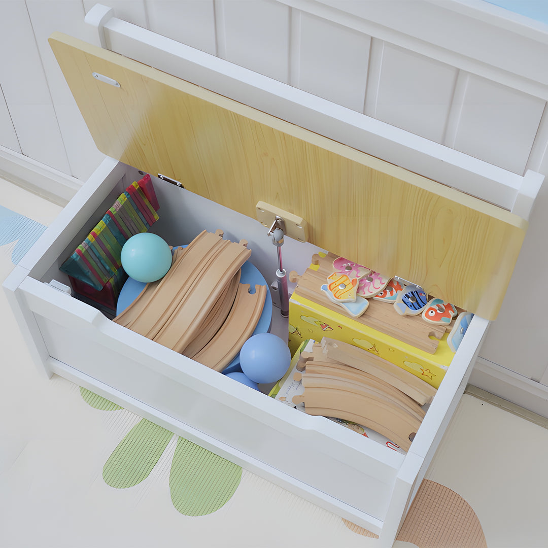 MCL 2 In 1 Wooden Toy Box, Seat Storage Bench, Storage Chest Cabinet Organiser, with Safety Pneumatic Rod