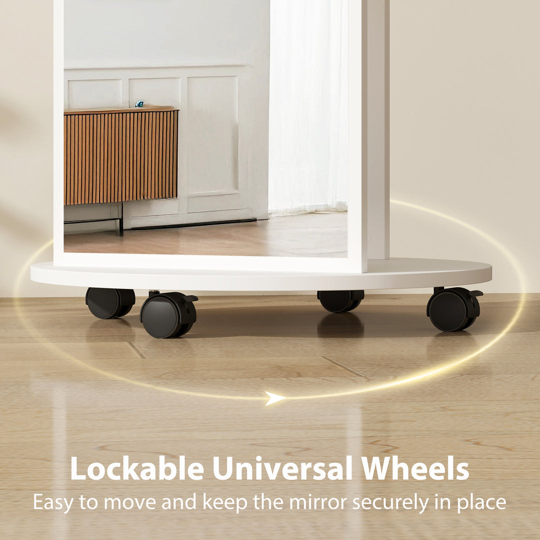 2-in-1 Full Length Mirror with Storage Shelves, Floor Mirror with 4 Wh