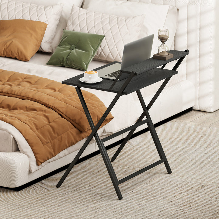 70 cm Folding Computer Desk with Monitor Shelf - Black