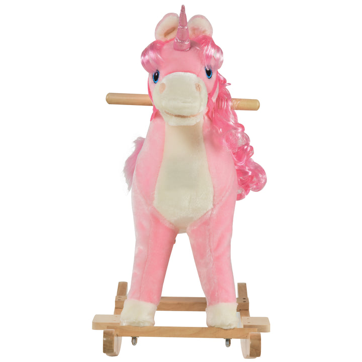 MCL Kids Plush Rocking Horse Ride On Unicorn w/ Sound Moving Mouth Wagging Tail Children Rocker Toy Gift 3-6 Years Pink