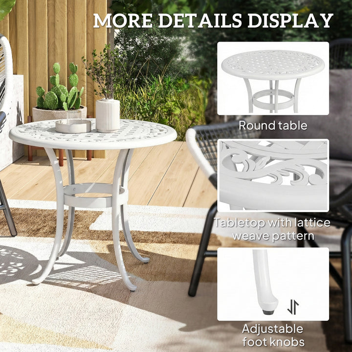 60 cm Round Garden Table, Cast Aluminium Outdoor Patio Table, White