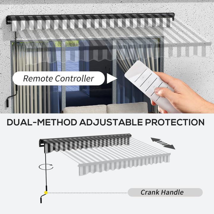 Outsunny 3.5 x 2.5m Aluminium Frame Electric Awning, Retractable Awning Sun Canopies for Patio Door Window, Grey and White