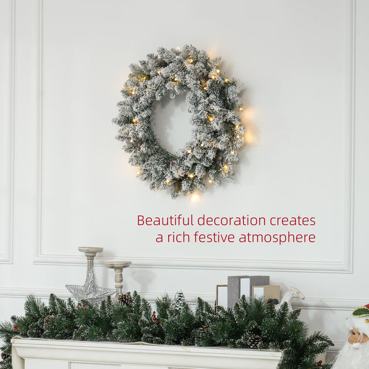 60" Snowy Pine Cone and Berry Christmas Wreath, with LED Lights