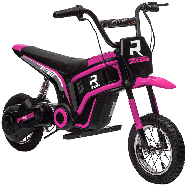 HOMCOM 24V Electric Motorbike, Dirt Bike with Twist Grip Throttle, Music Horn, 12" Pneumatic Tyres, 16 Km/h Max. Speed, Pink