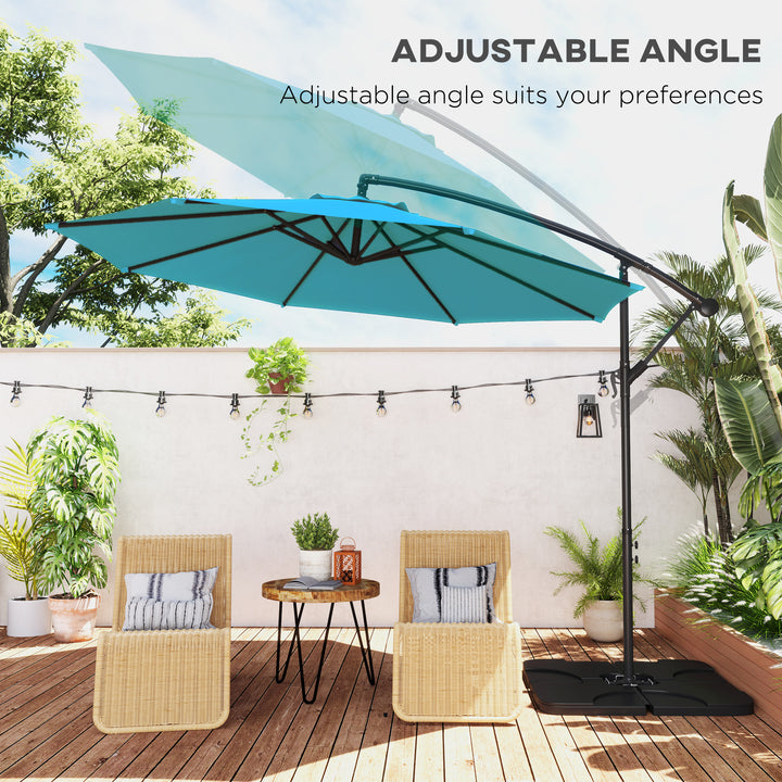 3m Overhanging Parasol, with Base, Weights and Cover - Blue