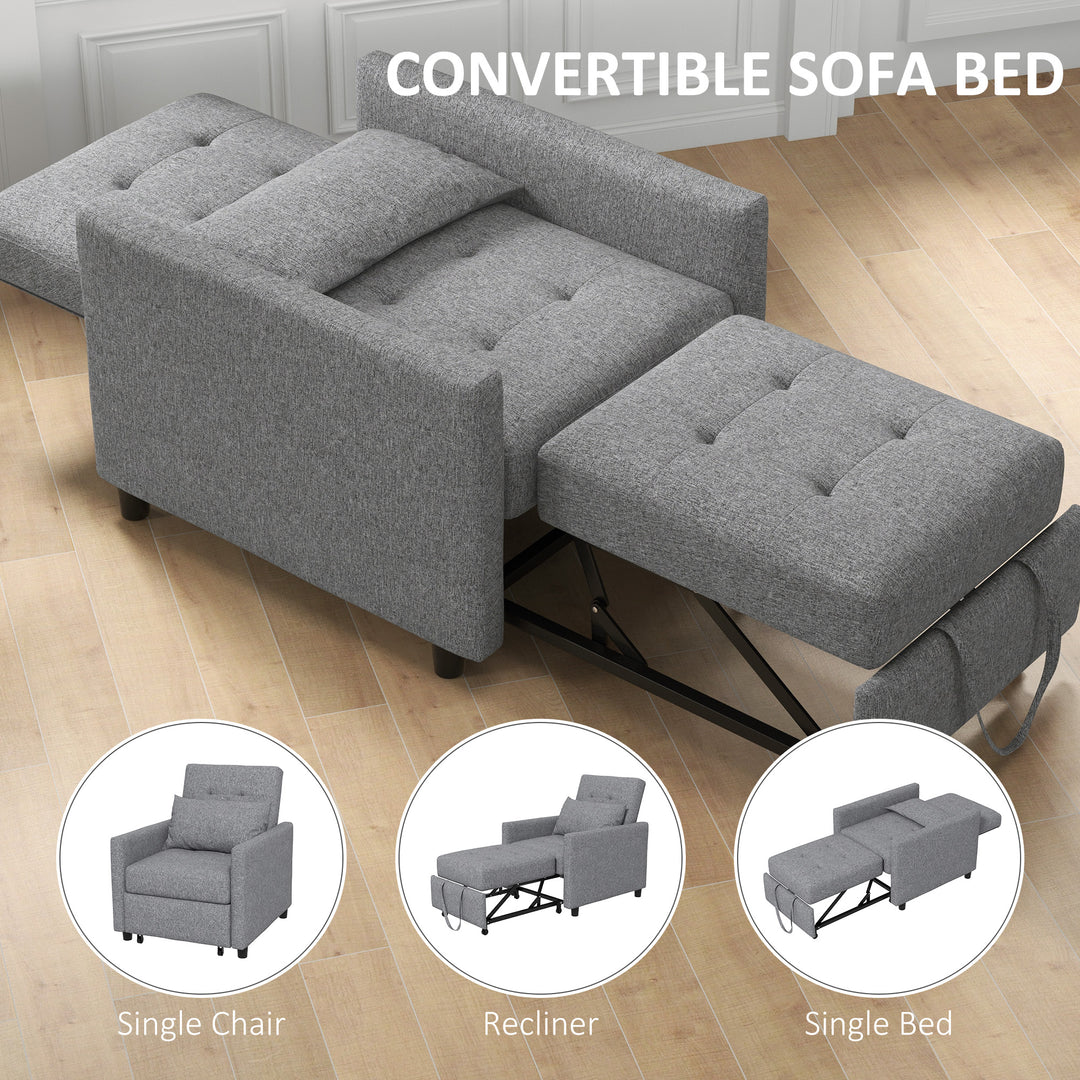 3-In-1 Chair Bed, Convertible Sleeper Chair with Adjustable Backrest, Pillow and Footrest for Living Room, Grey