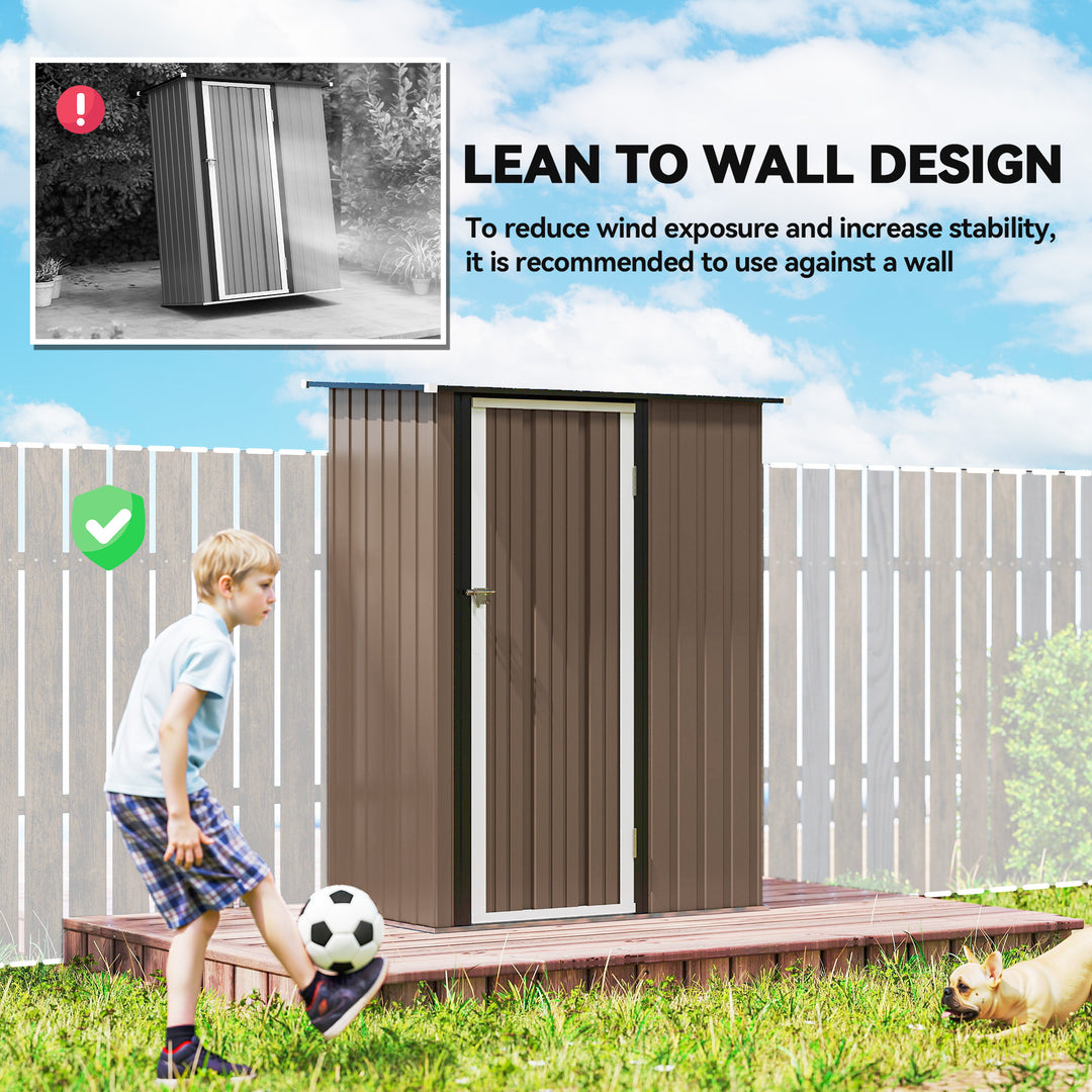 5ft x 3ft Metal Garden Storage Shed, Outdoor Tool Shed with Sloped Roof, Lockable Door for Tools, Equipment, Brown