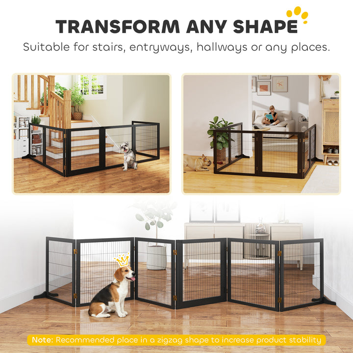 Wooden Pet Gate, Freestanding Dog Security Barrier with Two Support Fe