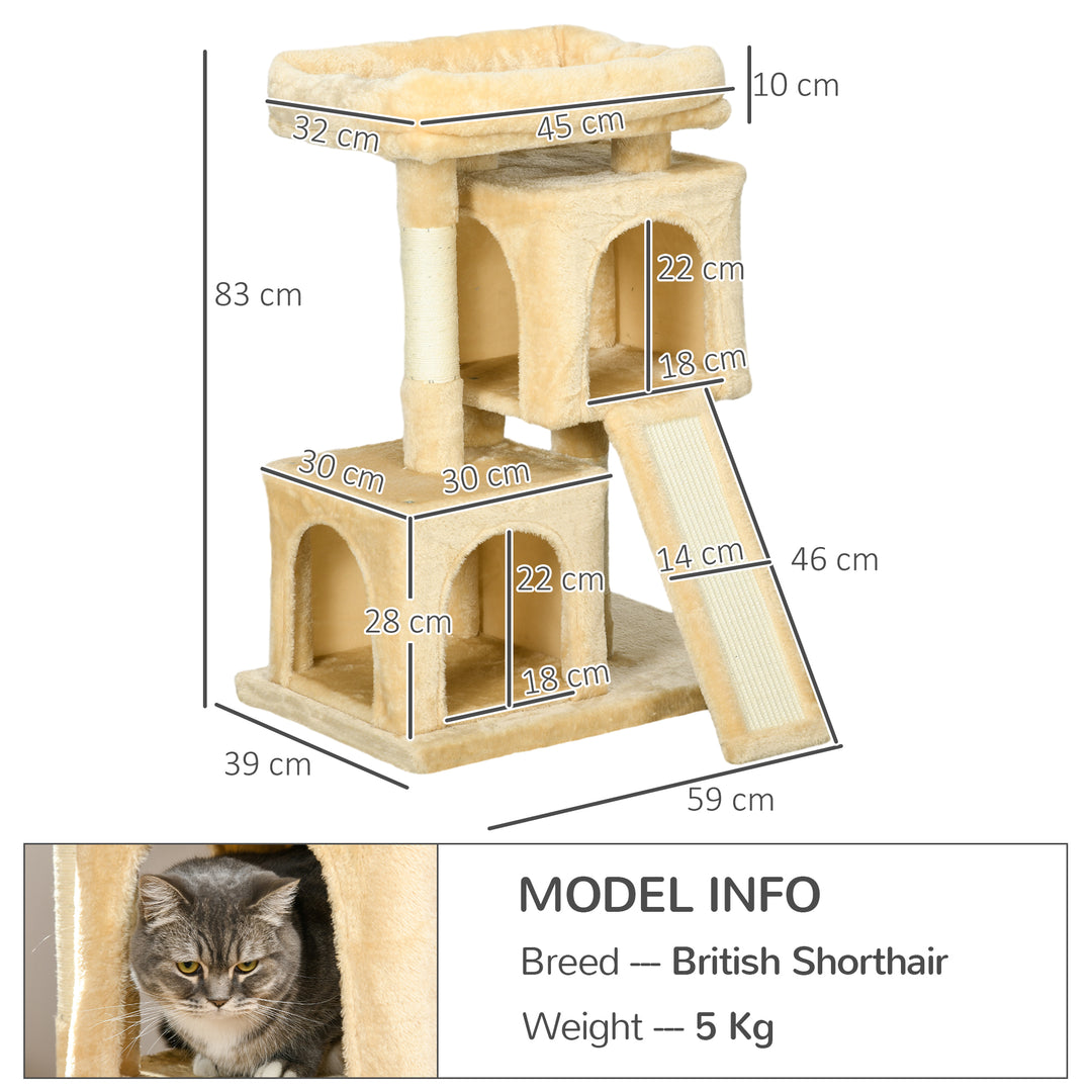 PawHut Deluxe Cat Activity Centre: Sisal Rest & Play with 2 Cosy Houses, Cream White | Aosom UK