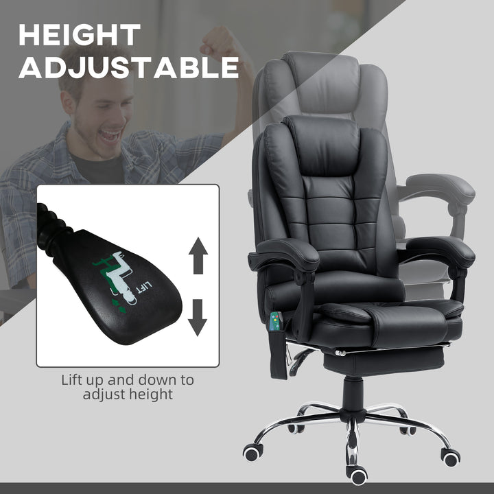 Office Chair with 6 Point Massage and Back Heat, PU Desk Chair with Footrest Adjustable Height and Swivel Wheels, Back Reclining, Black