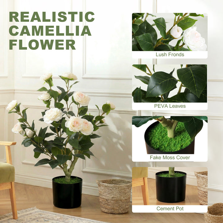 65cm Artificial Camellia Flower Plant in Pot with 116 Lush Leaves &amp; Mo