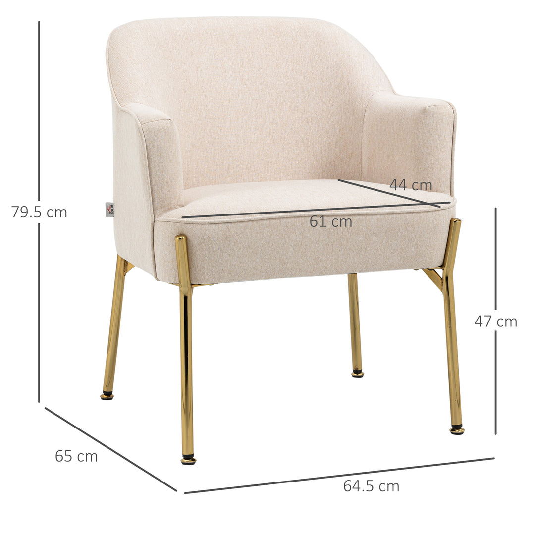 Accent Chair, Living Room Armchair, Vanity Chair with Gold Plating Metal Legs and Soft Padded Seat for Bedroom and Café, Set of 2, White