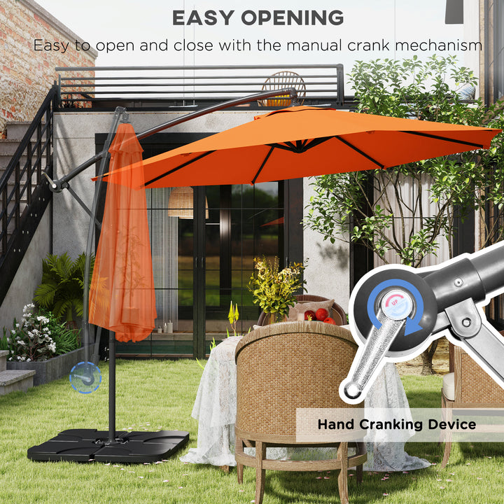 3m Overhanging Parasol, with Base, Weights and Cover - Orange