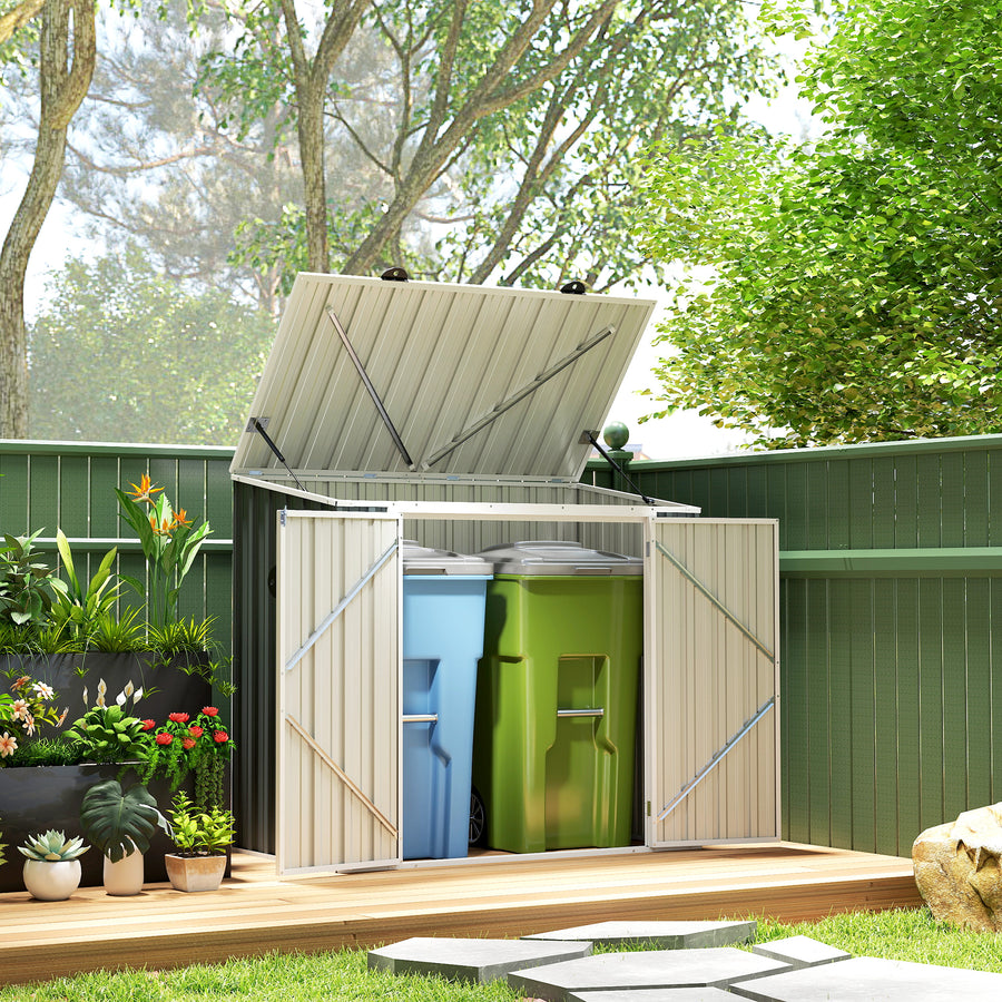 5ft x 3ft Garden 2-Bin Steel Storage Shed, Double Rubbish Storage Shed, Hide Dustbin w/ Locking Doors and Openable Lid