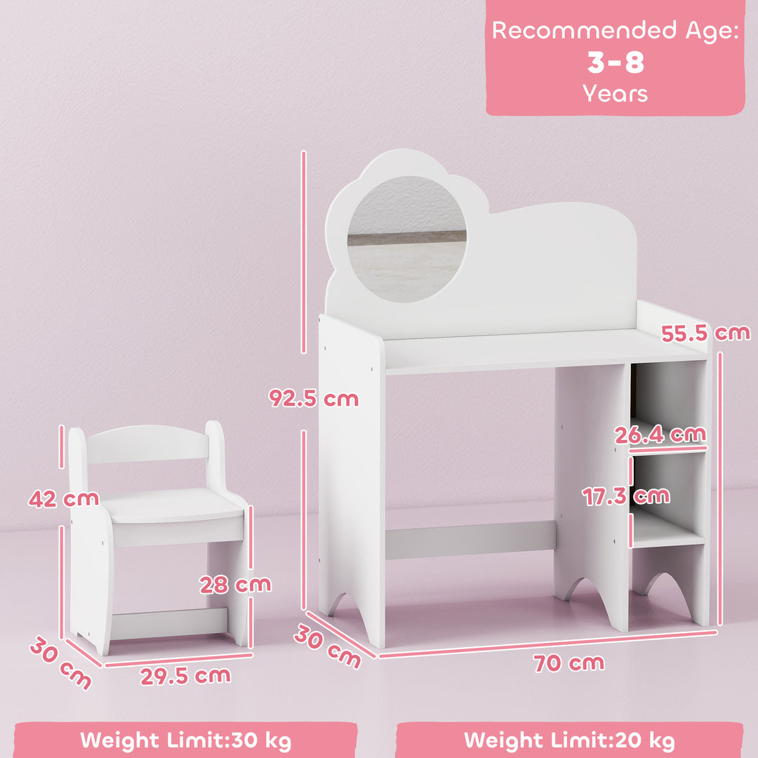 Kids Dressing Table with Mirror, Stool, Kids Vanity Table with Shelves, for Ages 3-8 Years
