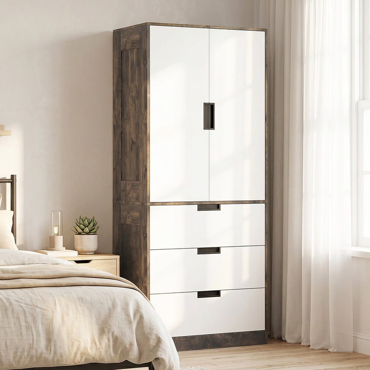 Modern Clothes Storage Cupboard Unit, 3 Drawer 2 Door Wardrobe with Ha
