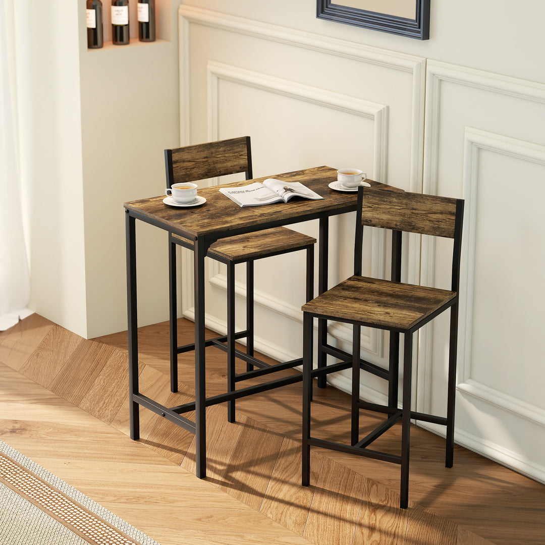 3-Piece Bar Table Set with 2 Stools, Industrial Breakfast Bar Set with