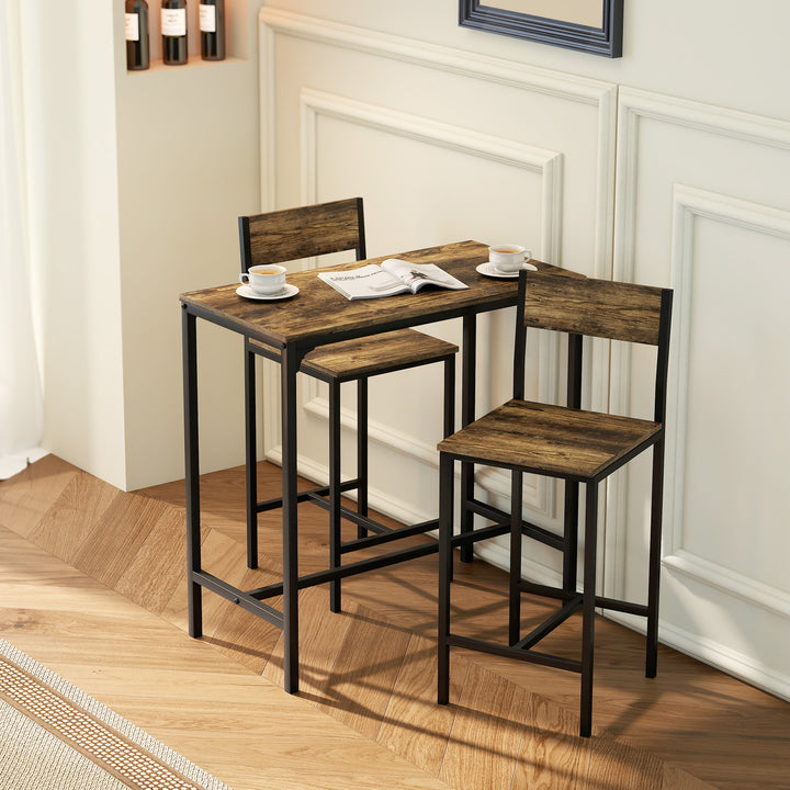 3-Piece Bar Table Set with 2 Stools, Industrial Breakfast Bar Set with