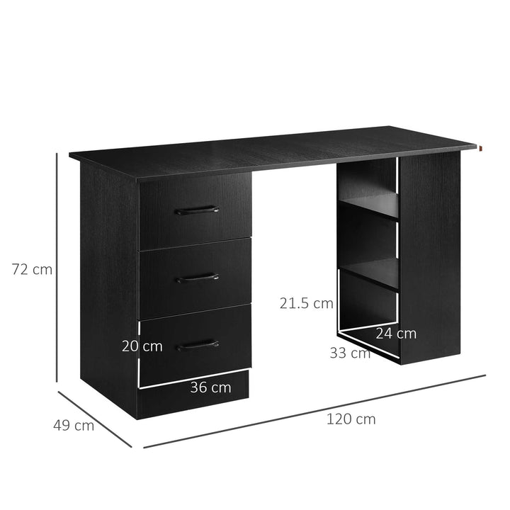 Computer Desk, Writing Table, PC Workstation with 3 Storage Shelves and Drawers, Black Handle, for Home Office, Black