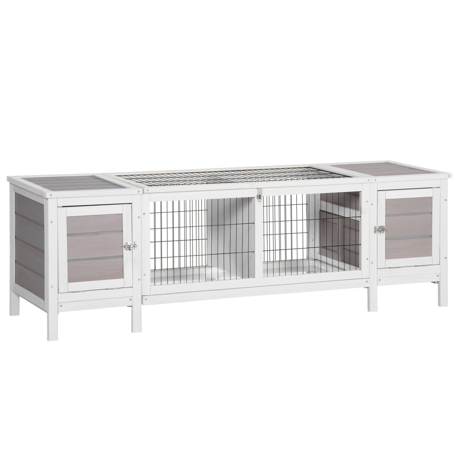 Rabbit Hutch and Run, with Removable Tray - Grey