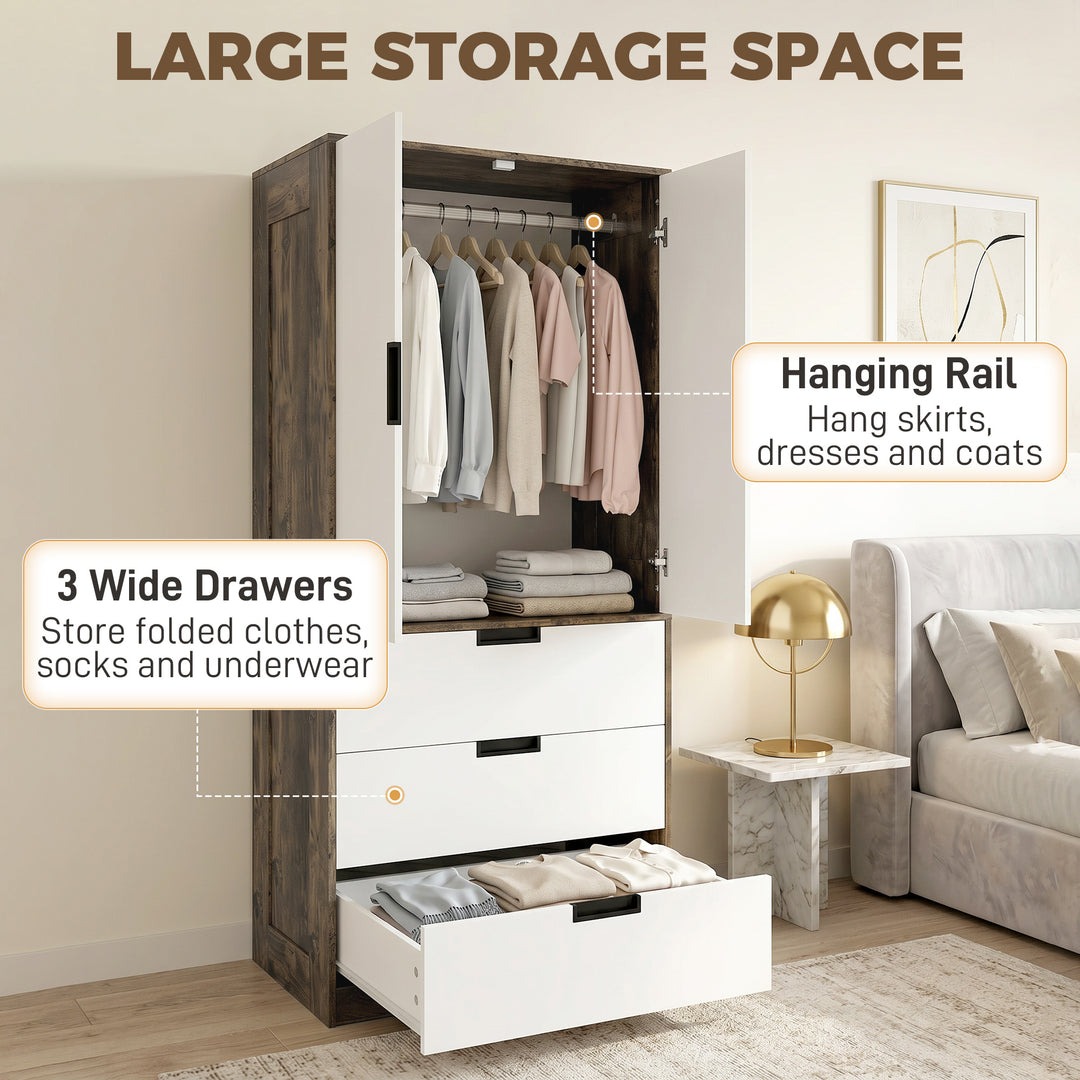 Modern Clothes Storage Cupboard Unit, 3 Drawer 2 Door Wardrobe with Ha