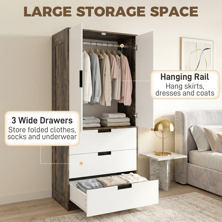 Modern Clothes Storage Cupboard Unit, 3 Drawer 2 Door Wardrobe with Ha