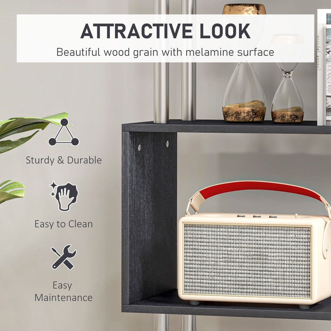 MCL S Shape Bookcase, 5 Tiers Bookshelf, Modern Freestanding Storage Shelf for Home Office, Study, Living Room, 80 x 30 x 145cm Black