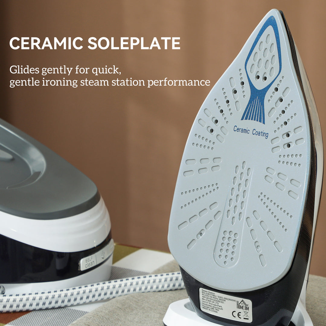 Steam Generator Iron with ECO Mode, Self-Cleaning, Powerful Vertical Steam, Automatic Shut-Off, Ceramic Non-stick Soleplate, Large 1.5L Detachable Water Tank, 8 Bar, 2600W, Blue