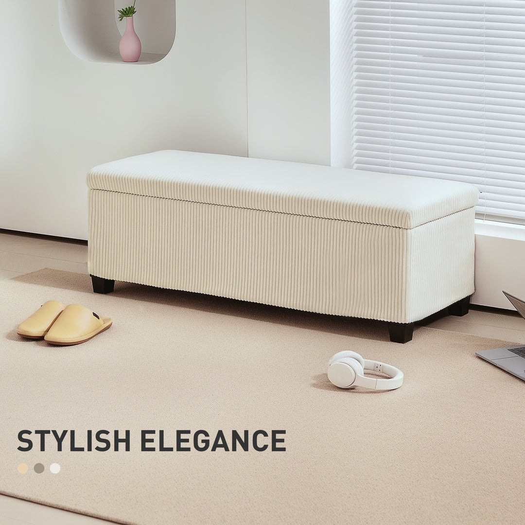 Storage Ottoman Bench, Corduroy Footstool with Removable Lid and Legs, 112cm Storage Chest Box for Living Room, Bedroom, Hallway, Beige
