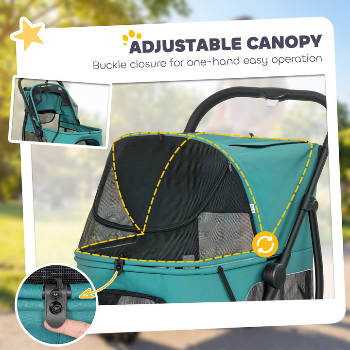 Dog Stroller, 3 Wheels Pet Stroller with Dual Entry, Easy One-Click Qu