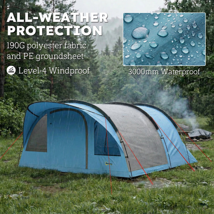 4 Person Easy Setup Family Camping Tent with 2 Rooms, Waterproof Tunne