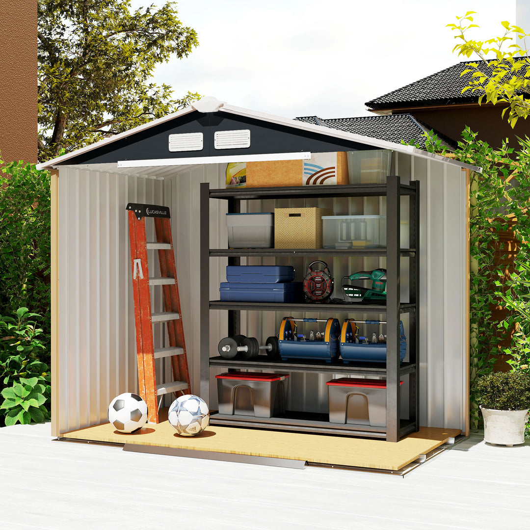 7 x 4ft Weatherproof Shed, Outdoor Bike Storage Shed with Ventilation Slots, Foundation Kit and Lockable Double Doors, Dark Grey