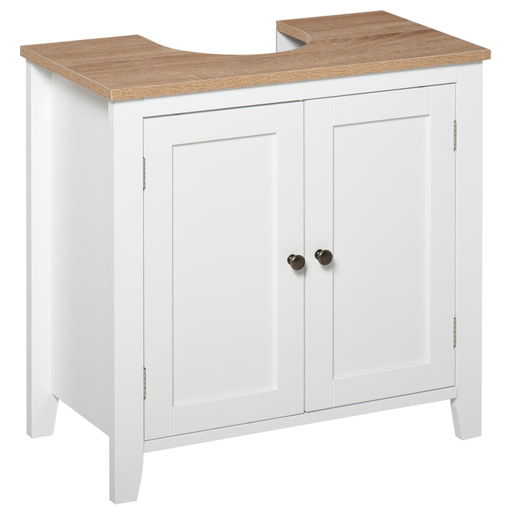 Under Sink Cabinet, Bathroom Sink Cabinet with 2 Doors, Pedestal Under Sink Design, Freestanding Bathroom Cupboard with Adjustable Shelf, White