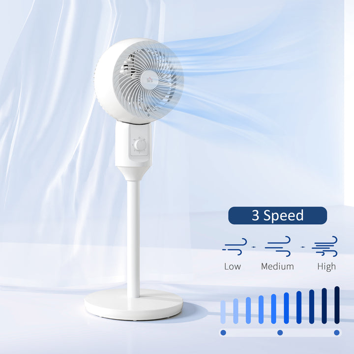 9" Pedestal Fan, 70° Oscillation 90° Vertical Tilt Oscillating Air Circulator with 3 Speeds, Standing Fan for Home Office, Bedroom, White